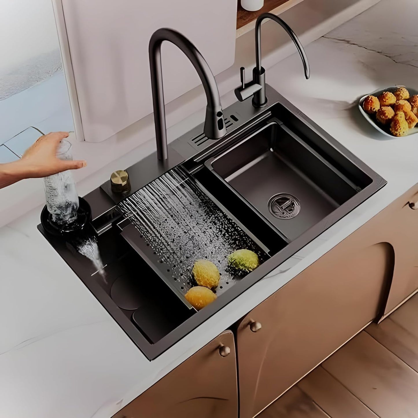 All In One Kitchen Sink with ANTI SCRATCH HONEYCOMB DESIGN (30x18x9 inch, Nano Coating)