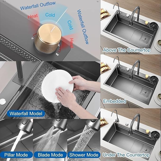 All In One Kitchen Sink with ANTI SCRATCH HONEYCOMB DESIGN (30x18x9 inch, Nano Coating)