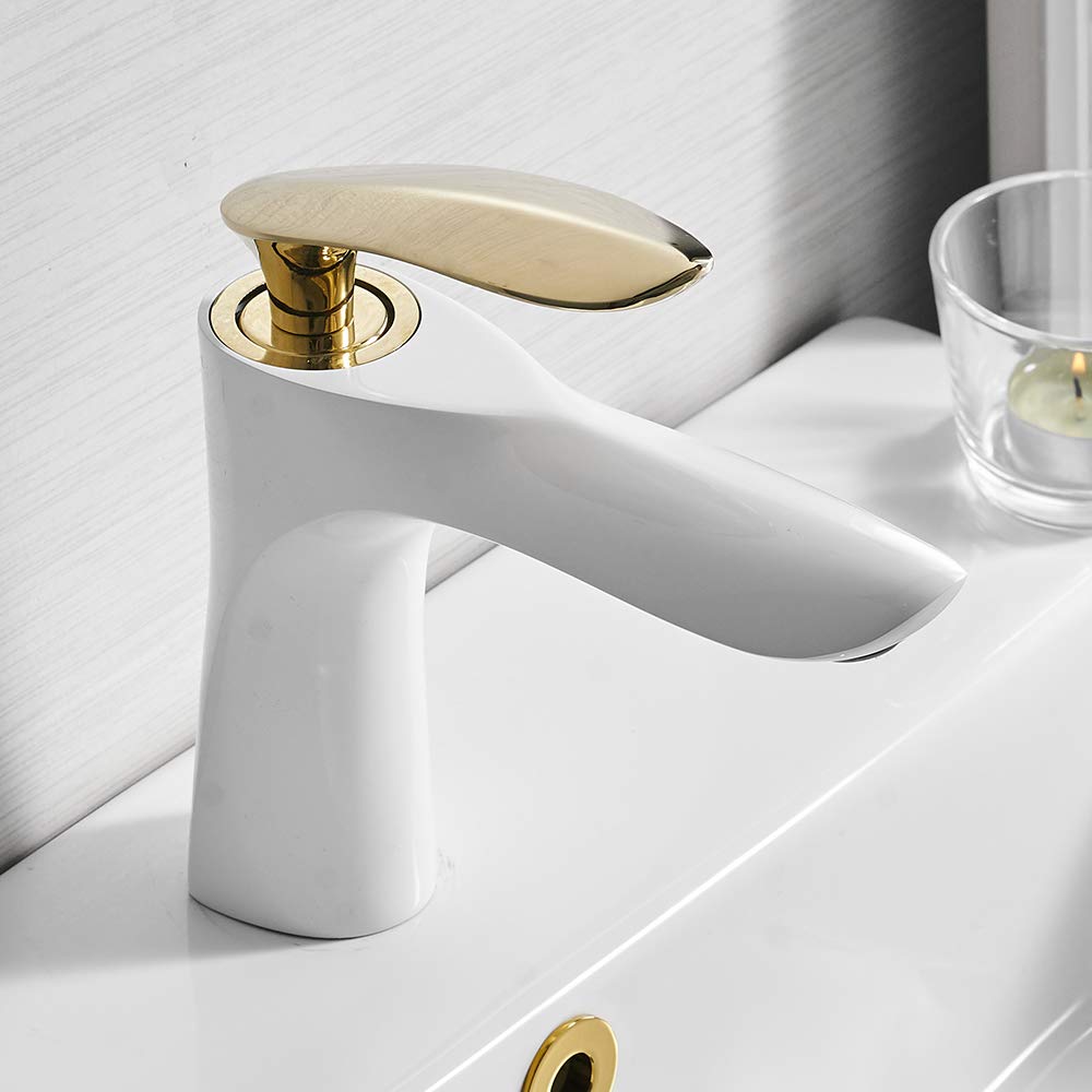 Backline Brass Basin Mixer Tap Hot Cold | Wash Basin Mixer Faucet | Pillar tap for wash Basin | Tap for Bathroom Livingroom & Bathroom (White Gold Short-Body)