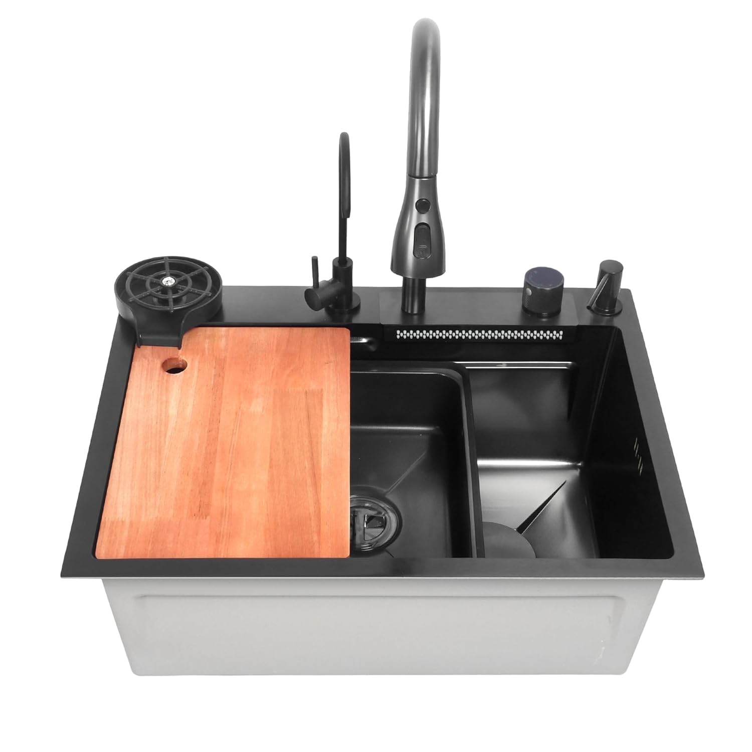 30 x 18 x 9 inches Digital Sink Anti Scratch Honeycomb Design Kitchen Sink | 7-Piano Switch with Waterfall and Pull-Down Faucet | 304 Grade Steel Sink with LED Digital Display & RO Tap