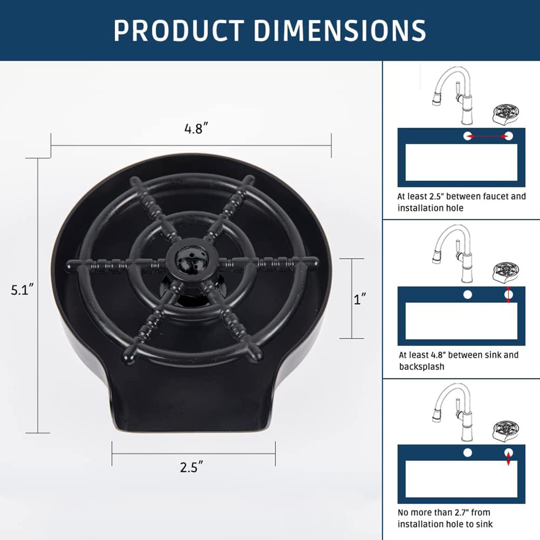 ALTON ALD900, ABS, Glass Rinser for Kitchen Sink, Black