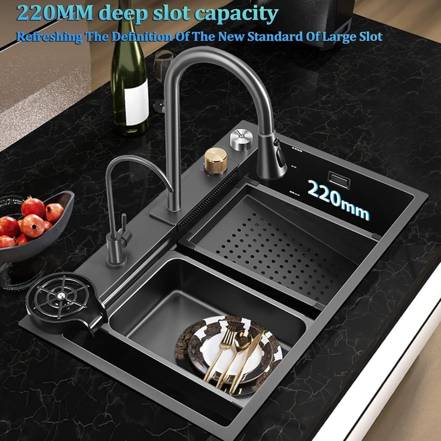 All In One Kitchen Sink with ANTI SCRATCH HONEYCOMB DESIGN (30x18x9 inch, Nano Coating)