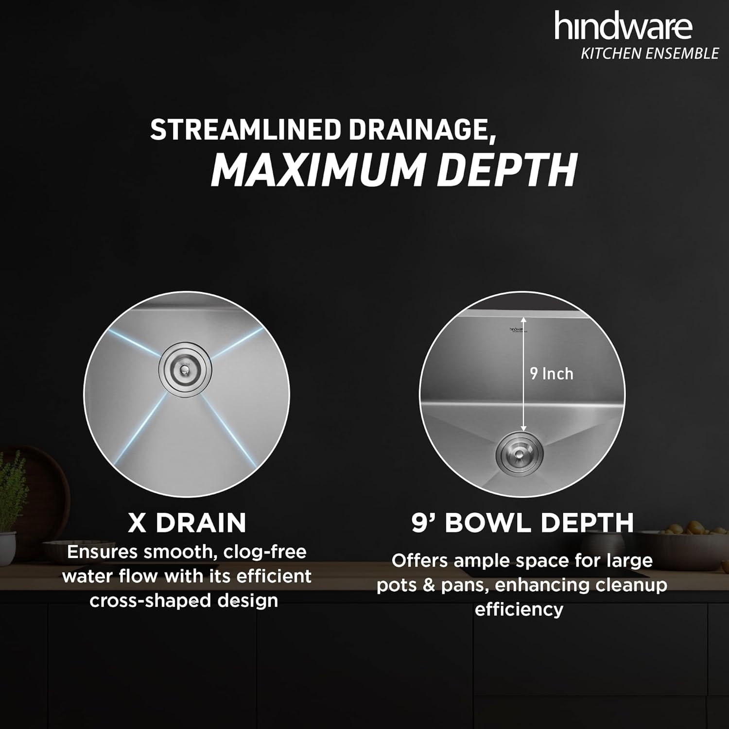 Hindware Kitchen Sink 24"x18"x9"| 304 Grade Stainless Steel | Handmade Single Bowl Sink With Waste Coupling | 25 Yrs Warranty on Product by Brand (Domingo Neo)