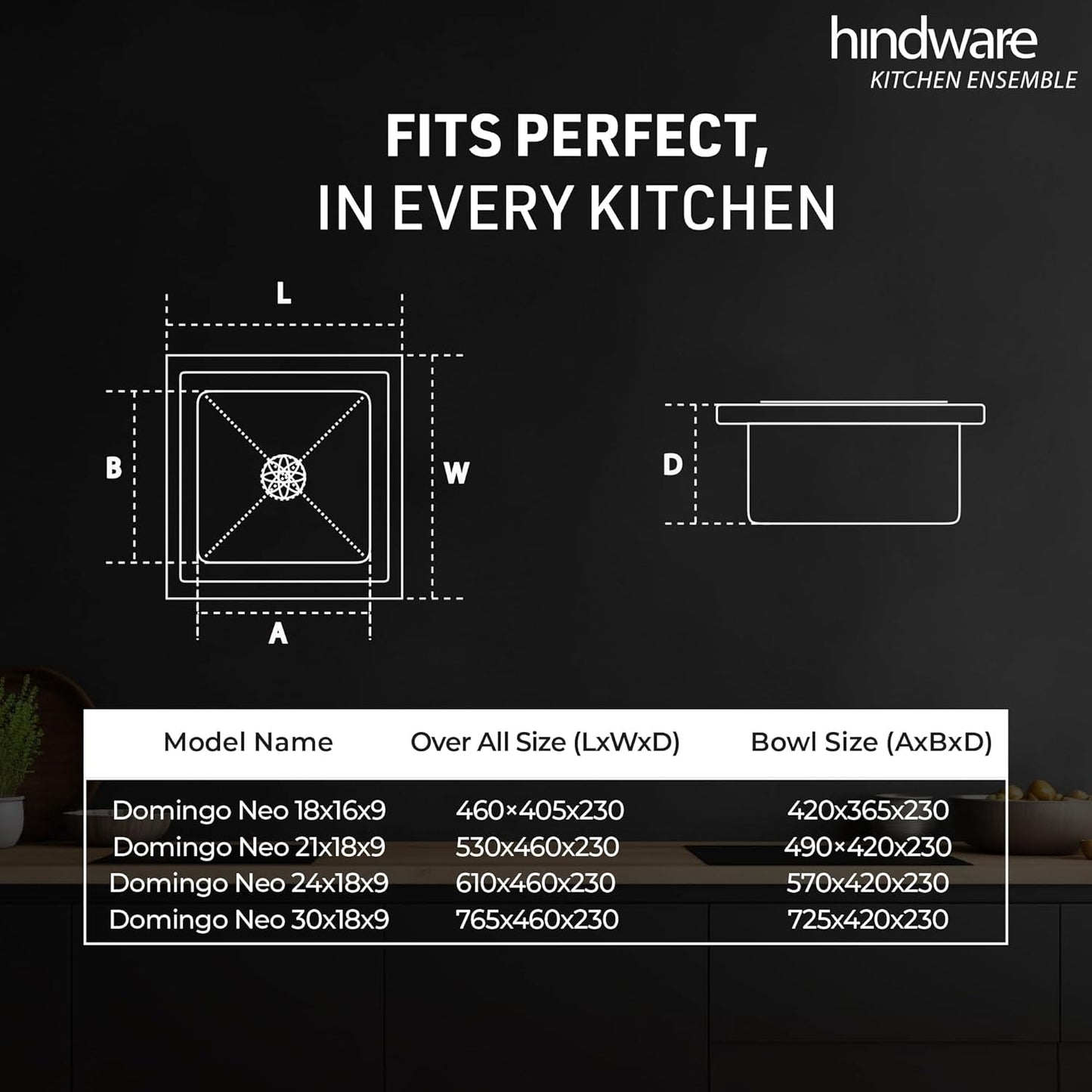 Hindware Kitchen Sink 24"x18"x9"| 304 Grade Stainless Steel | Handmade Single Bowl Sink With Waste Coupling | 25 Yrs Warranty on Product by Brand (Domingo Neo)