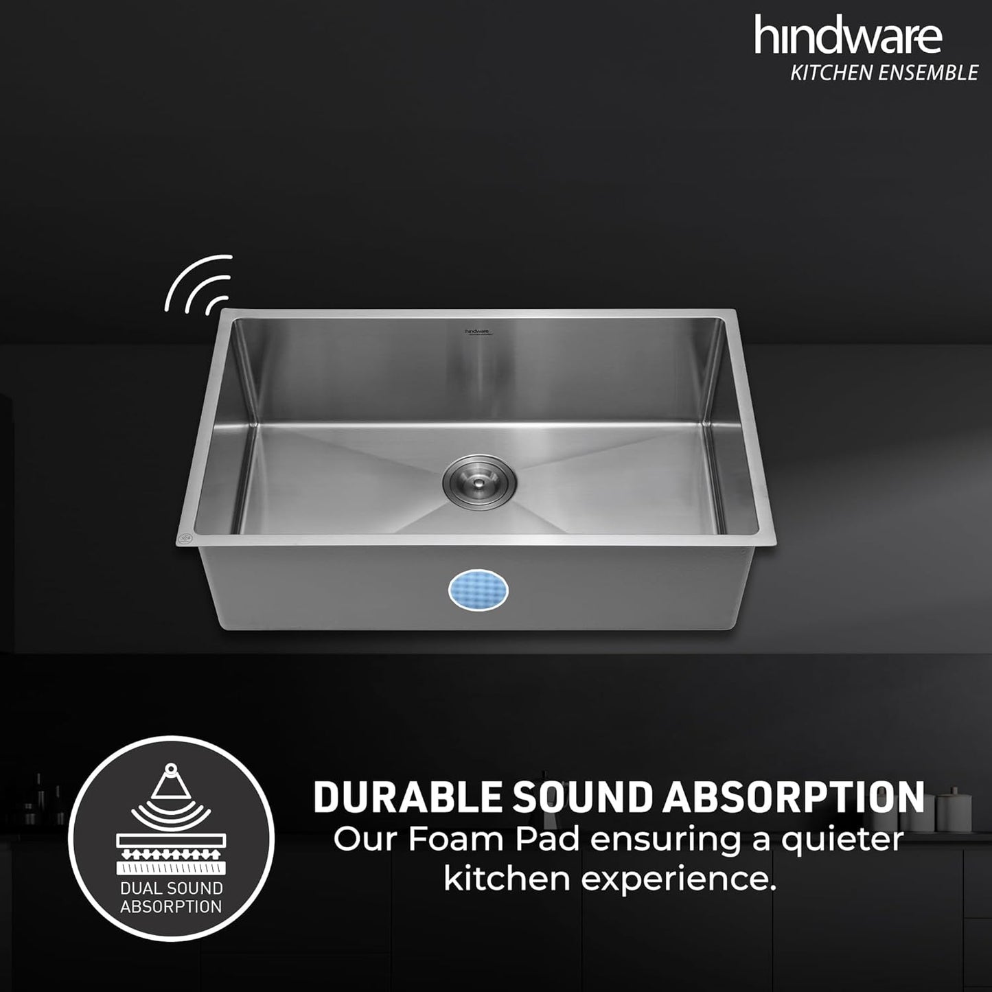 Hindware Kitchen Sink 24"x18"x9"| 304 Grade Stainless Steel | Handmade Single Bowl Sink With Waste Coupling | 25 Yrs Warranty on Product by Brand (Domingo Neo)