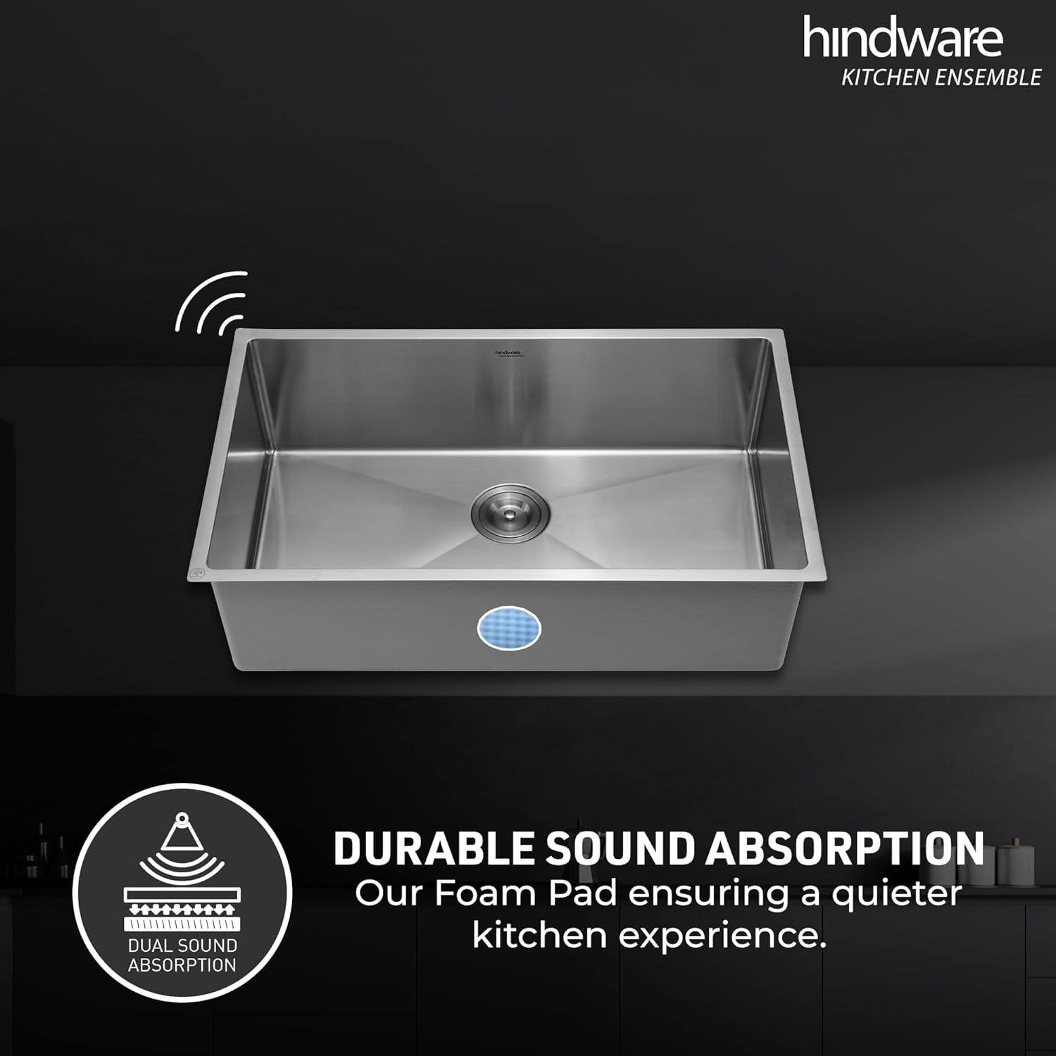 Hindware Kitchen Sink 24"x18"x9"| 304 Grade Stainless Steel | Handmade Single Bowl Sink With Waste Coupling | 25 Yrs Warranty on Product by Brand (Domingo Neo)