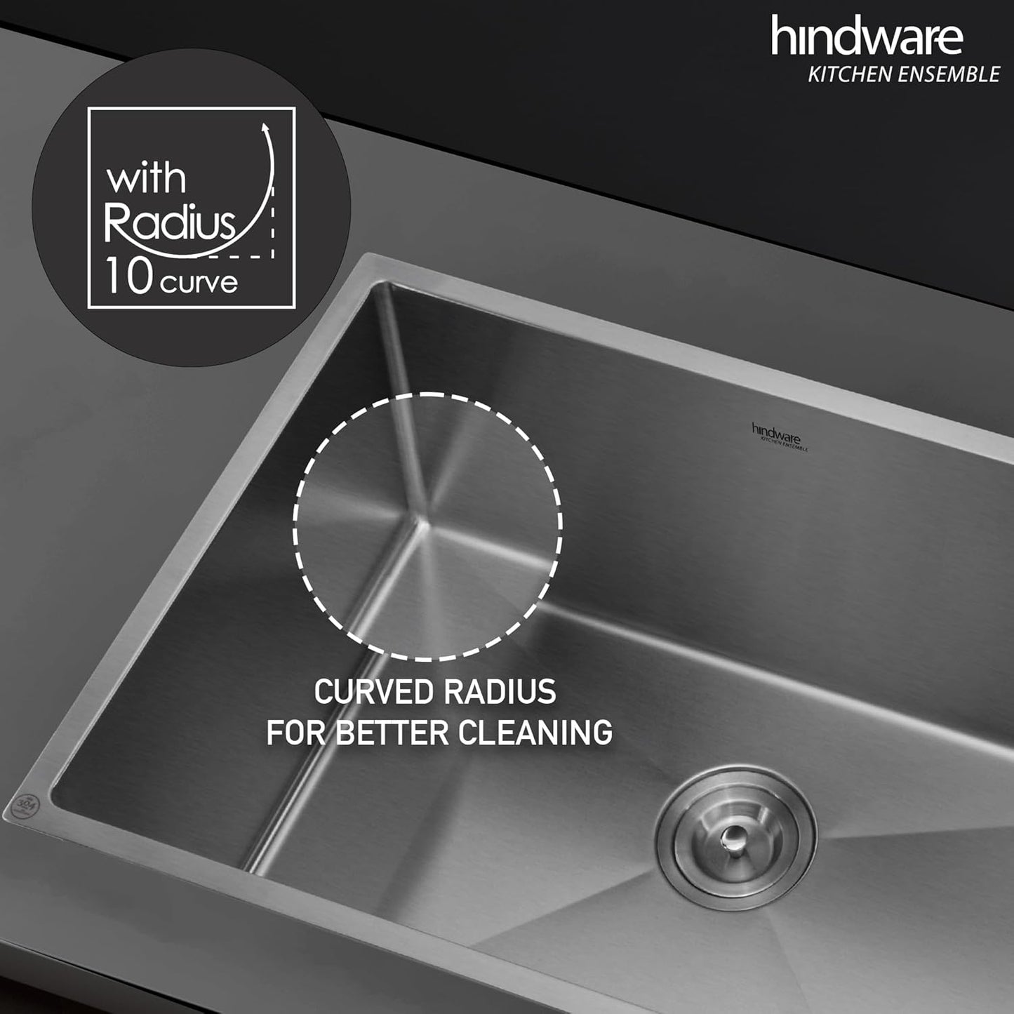 Hindware Kitchen Sink 24"x18"x9"| 304 Grade Stainless Steel | Handmade Single Bowl Sink With Waste Coupling | 25 Yrs Warranty on Product by Brand (Domingo Neo)