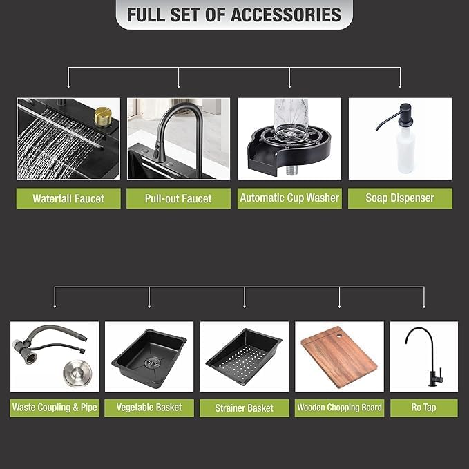 All In One Kitchen Sink with ANTI SCRATCH HONEYCOMB DESIGN (30x18x9 inch, Nano Coating)