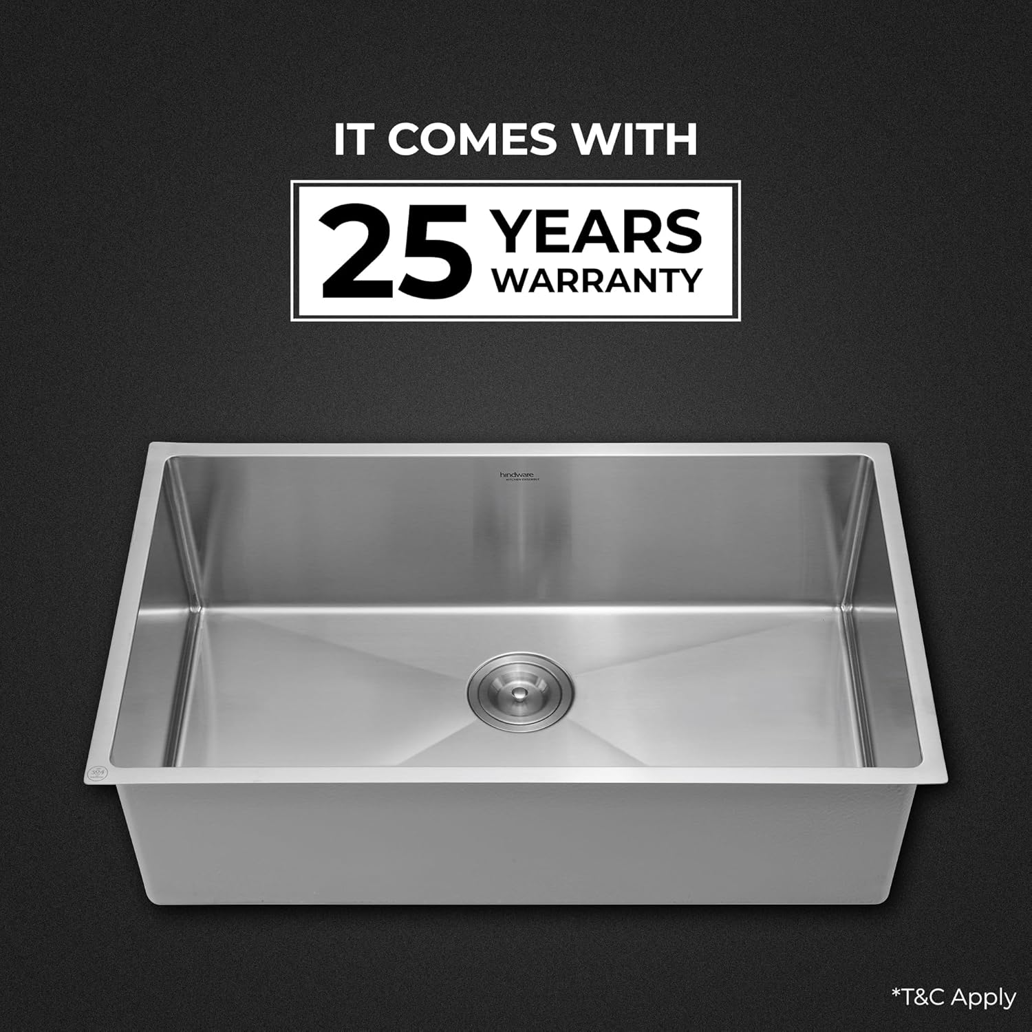 Hindware Kitchen Sink 24"x18"x9"| 304 Grade Stainless Steel | Handmade Single Bowl Sink With Waste Coupling | 25 Yrs Warranty on Product by Brand (Domingo Neo)