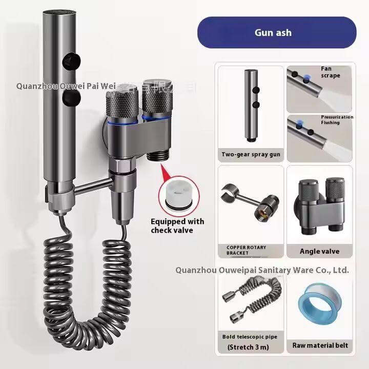 AlbatrosCart Grey Bidet Sprayer Set with Faucet Angle Valve, High-Pressure Spray Gun for Toilet & Bathroom Cleaning, 2m Hose, Wall Mount, 1/2" Connector