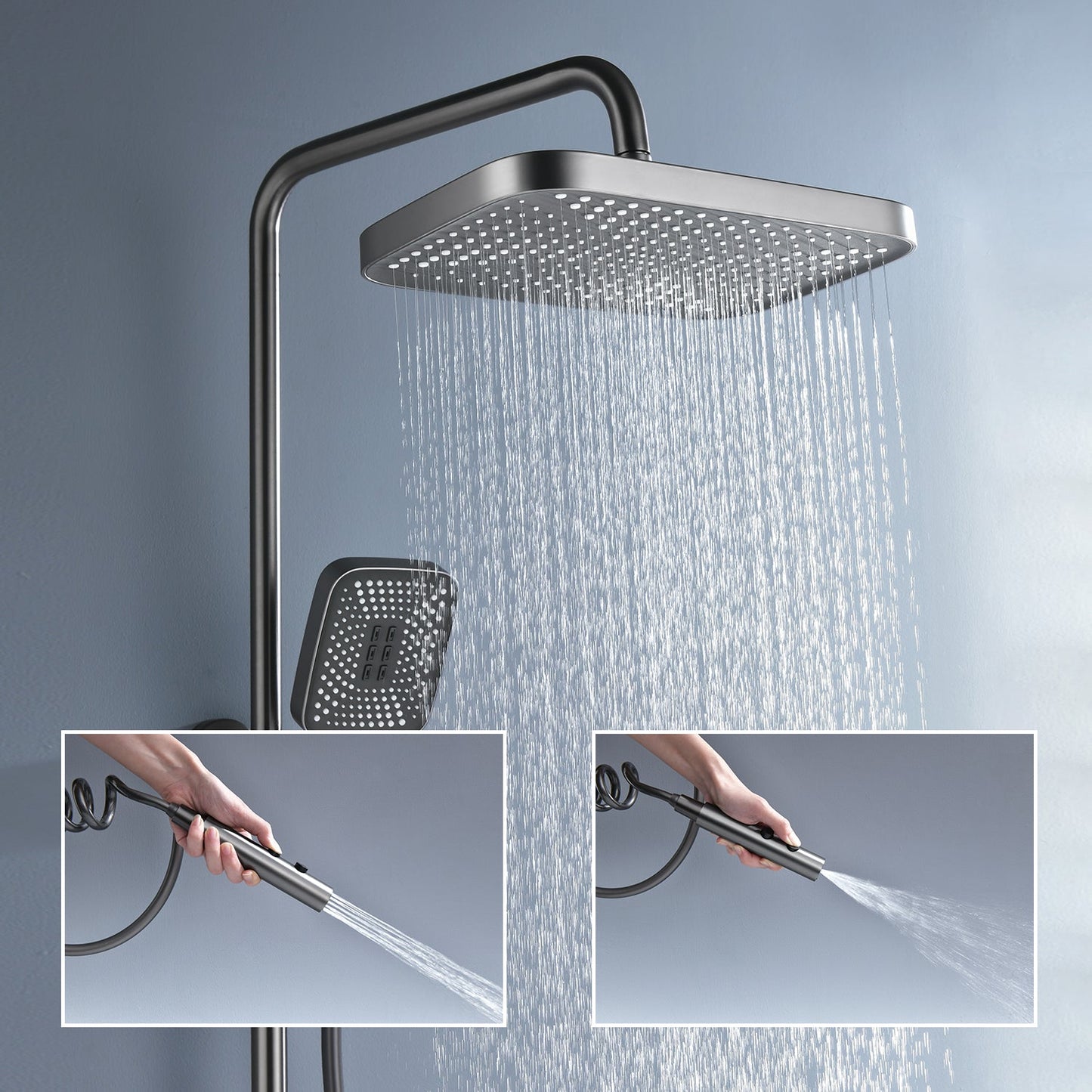 Albatros Premium Brass - Thermostatic Shower Set with Piano Switches Shower Panel with Head Shower Hand Shower Bidet Gun (Matt Surface)