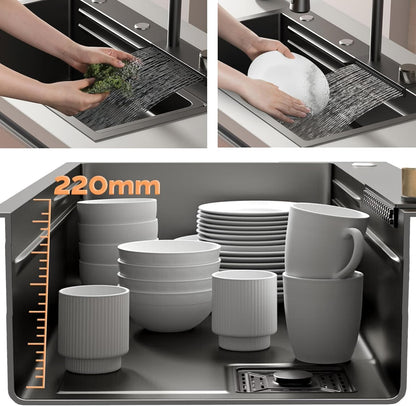 All In One Kitchen Sink with ANTI SCRATCH HONEYCOMB DESIGN (30x18x9 inch, Nano Coating)