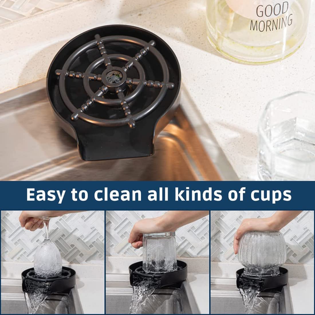 ALTON ALD900, ABS, Glass Rinser for Kitchen Sink, Black