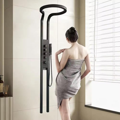 Stainless Steel 304 Shower Panel | Wall Mounted Thermostatic Mixer, Hot & Cold Dual Control | Modern Rust-Free Bathroom Shower System with Rainfall & Hand Shower (RainForest Series Black Matte)