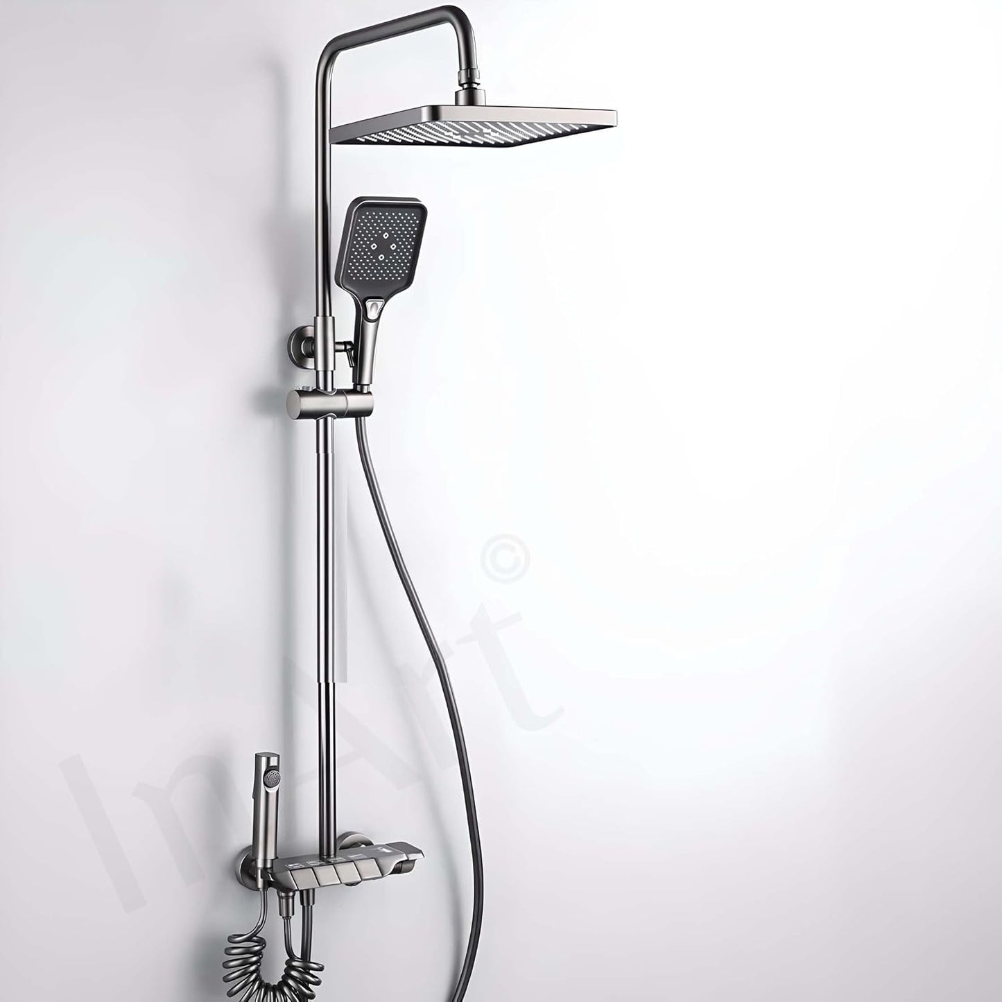 InArt Wall Mixer Shower Panel: SS304 Stainless Steel, Thermostatic, Multi-Mode Rainfall & Waterfall, Gun Grey Finish, Easy Install, Complete Set (Gun Grey 1)