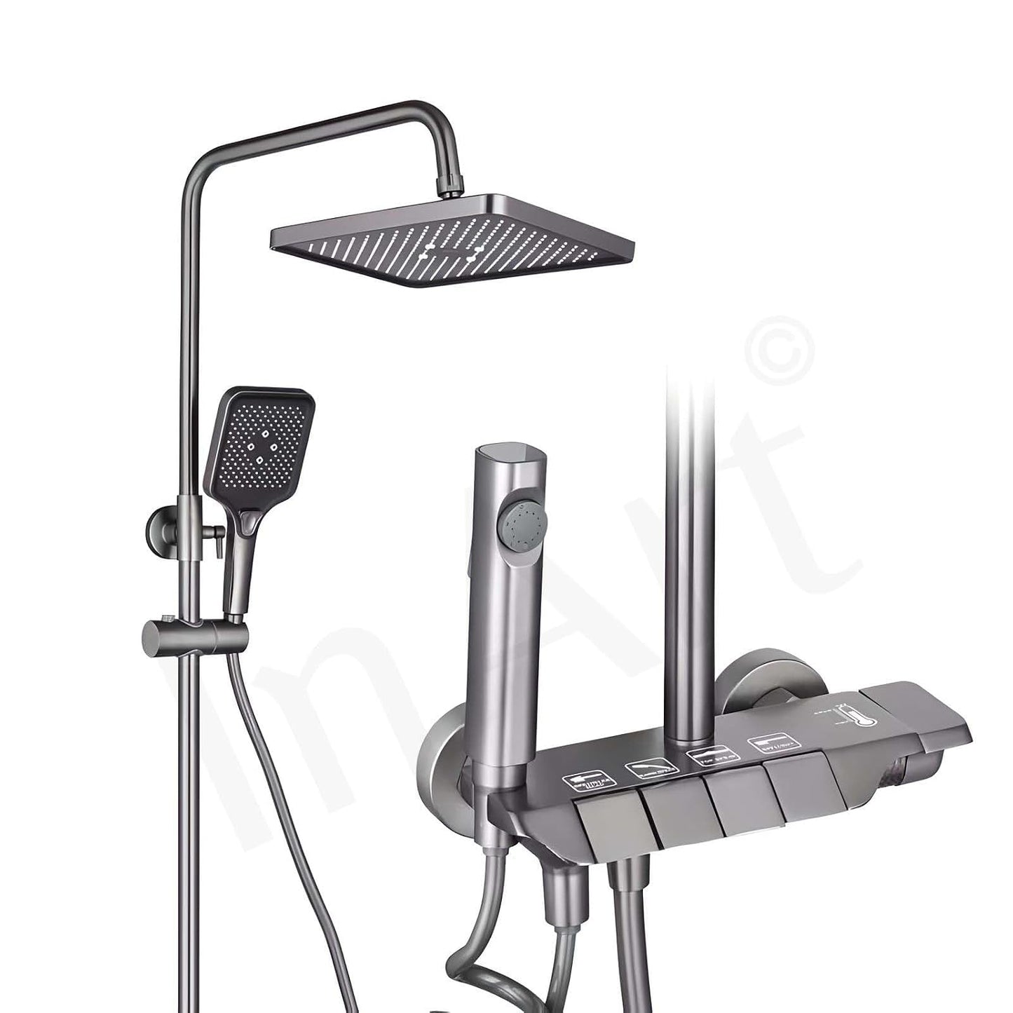 InArt Wall Mixer Shower Panel: SS304 Stainless Steel, Thermostatic, Multi-Mode Rainfall & Waterfall, Gun Grey Finish, Easy Install, Complete Set (Gun Grey 1)