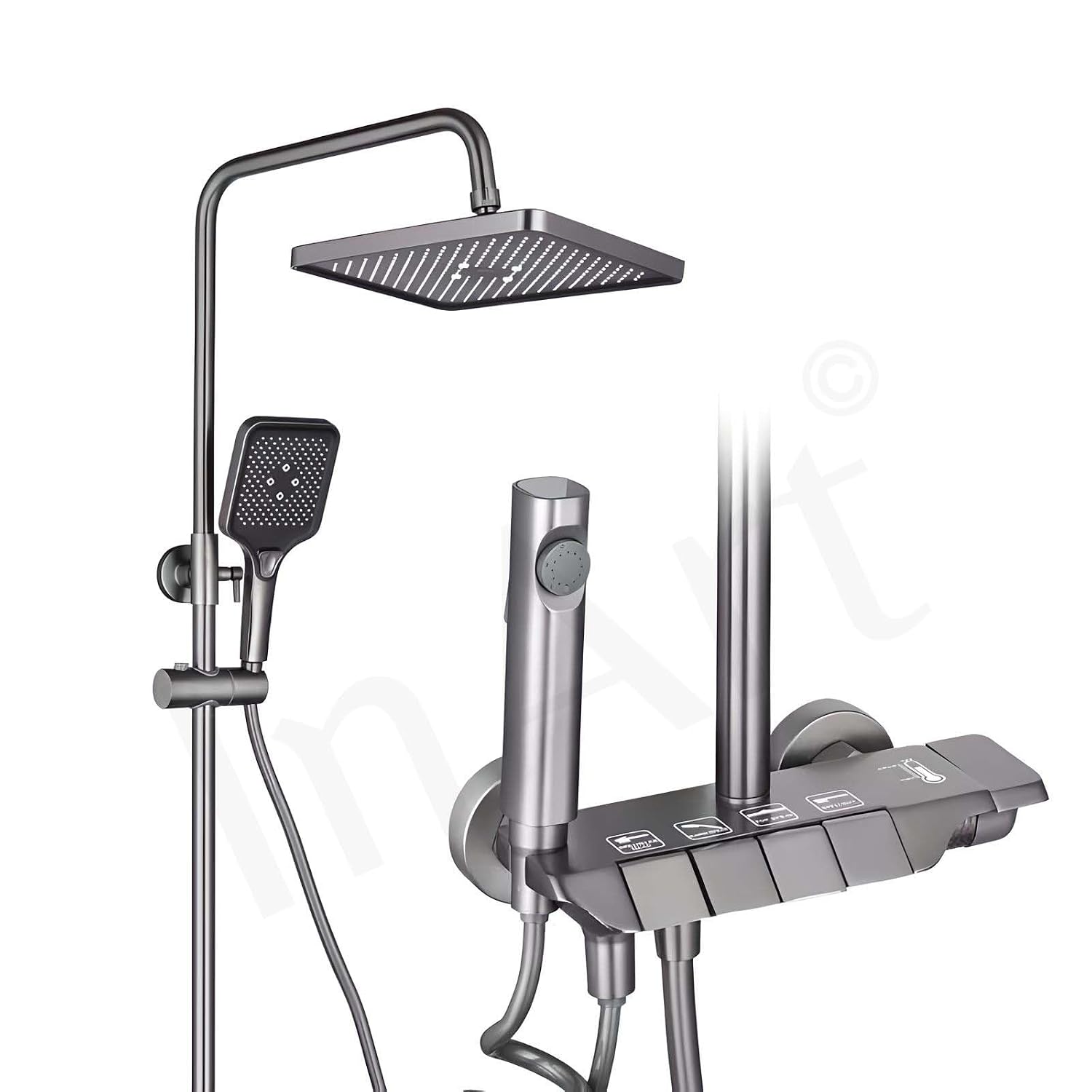 InArt Wall Mixer Shower Panel: SS304 Stainless Steel, Thermostatic, Multi-Mode Rainfall & Waterfall, Gun Grey Finish, Easy Install, Complete Set (Gun Grey 1)