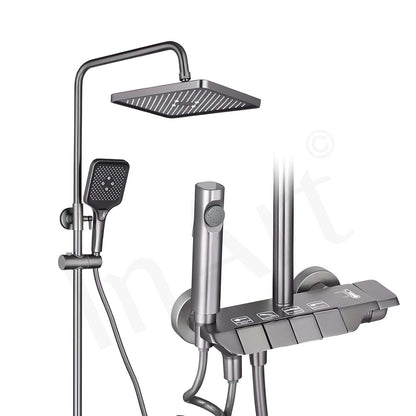 InArt Wall Mixer Shower Panel: SS304 Stainless Steel, Thermostatic, Multi-Mode Rainfall & Waterfall, Gun Grey Finish, Easy Install, Complete Set (Gun Grey 1)
