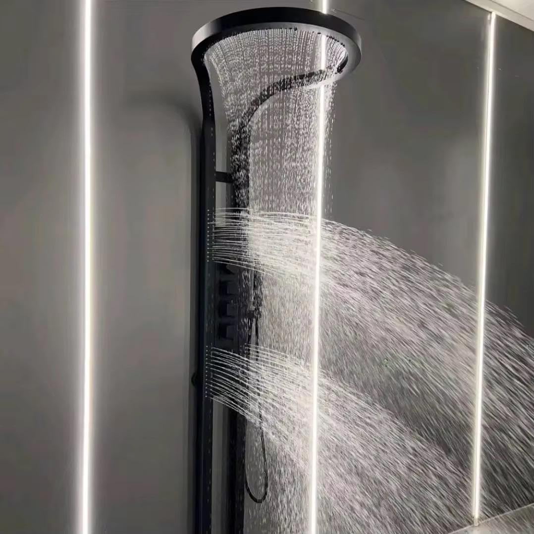 Stainless Steel 304 Shower Panel | Wall Mounted Thermostatic Mixer, Hot & Cold Dual Control | Modern Rust-Free Bathroom Shower System with Rainfall & Hand Shower (RainForest Series Black Matte)
