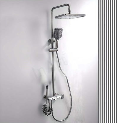 InArt Wall Mixer Shower Panel: SS304 Stainless Steel, Thermostatic, Multi-Mode Rainfall & Waterfall, Gun Grey Finish, Easy Install, Complete Set (Gun Grey 1)