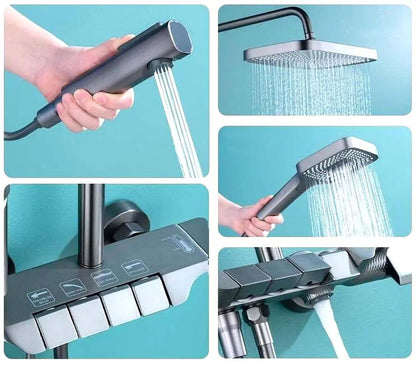 InArt Wall Mixer Shower Panel: SS304 Stainless Steel, Thermostatic, Multi-Mode Rainfall & Waterfall, Gun Grey Finish, Easy Install, Complete Set (Gun Grey 1)