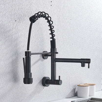 B Backline Brass Wall-Mounted Kitchen Sink Mixer Tap 360° Swivel Pull-Out Sprayer Kitchen Faucet with 3 Flow Spray Head | Kitchen Sink Hot & Cold Mixer Faucet | 5 Years Warrenty (Brushed Gold)