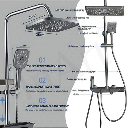 InArt Wall Mixer Shower Panel: SS304 Stainless Steel, Thermostatic, Multi-Mode Rainfall & Waterfall, Gun Grey Finish, Easy Install, Complete Set (Gun Grey 1)