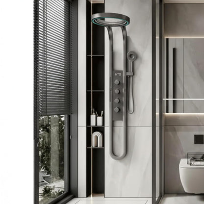 Laphoenix Bathware SS304 Wall Mounted Round Shape Panel - Thermostatic Mixer with Hot & Cold Dual Knob - Premium Bathroom Shower System, Rust-Free & Modern Design (Gray Series, 1PC)
