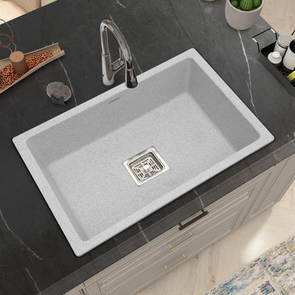 Plantex Quartz Sink for Kitchen/UV Protected Black Kitchen Sink/Granite Single Bowl Sinks/Undermount/Topmount (Black-24x18 Inches)