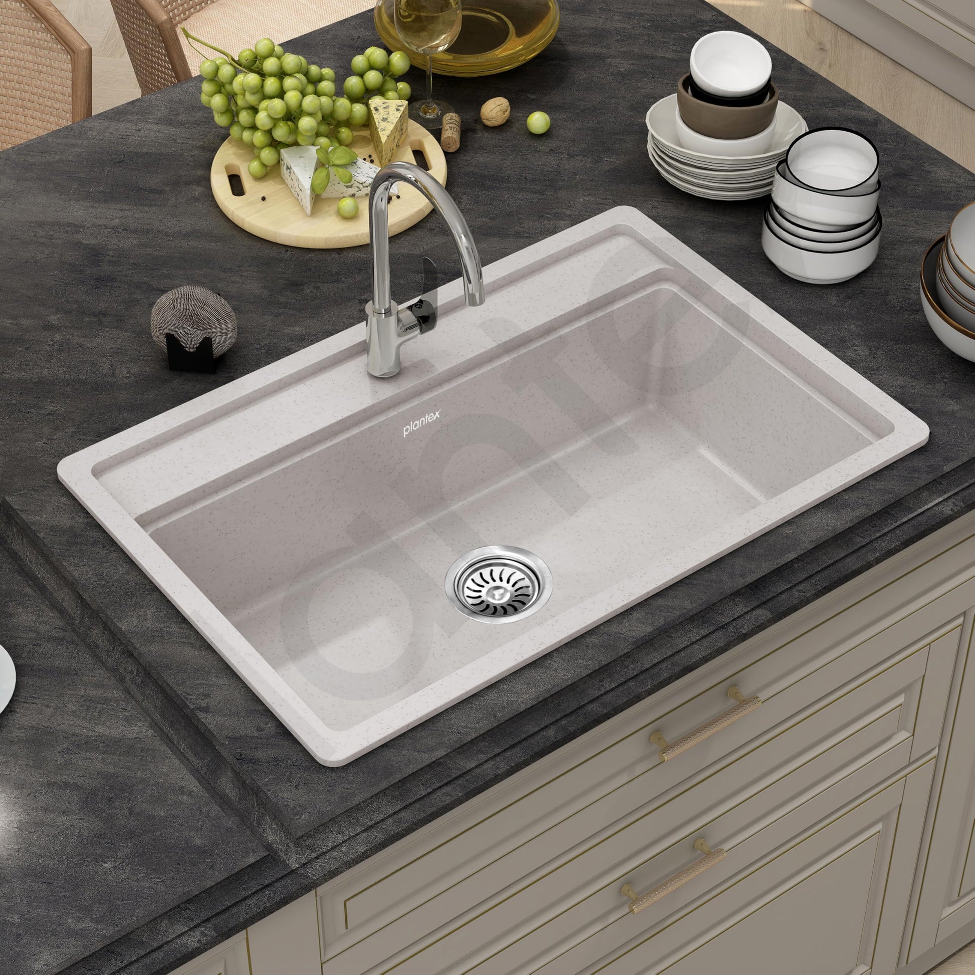 Plantex Quartz Sink for Kitchen/UV Protected Black Kitchen Sink/Granite Single Bowl Sinks/Undermount/Topmount (Black-24x18 Inches)