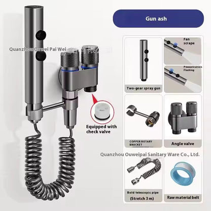AlbatrosCart Grey Bidet Sprayer Set with Faucet Angle Valve, High-Pressure Spray Gun for Toilet & Bathroom Cleaning, 2m Hose, Wall Mount, 1/2" Connector