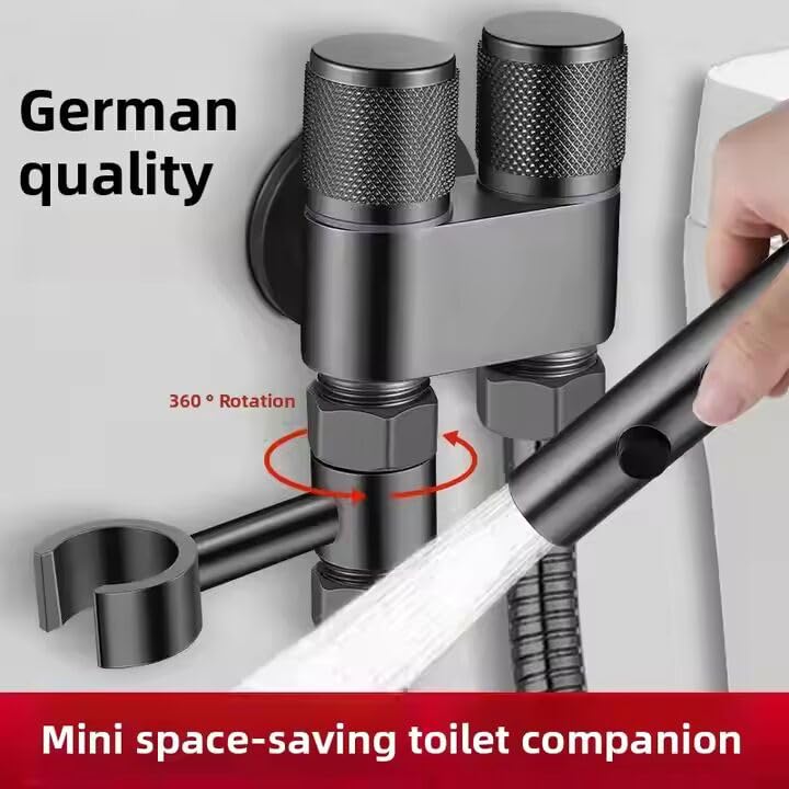 AlbatrosCart Grey Bidet Sprayer Set with Faucet Angle Valve, High-Pressure Spray Gun for Toilet & Bathroom Cleaning, 2m Hose, Wall Mount, 1/2" Connector