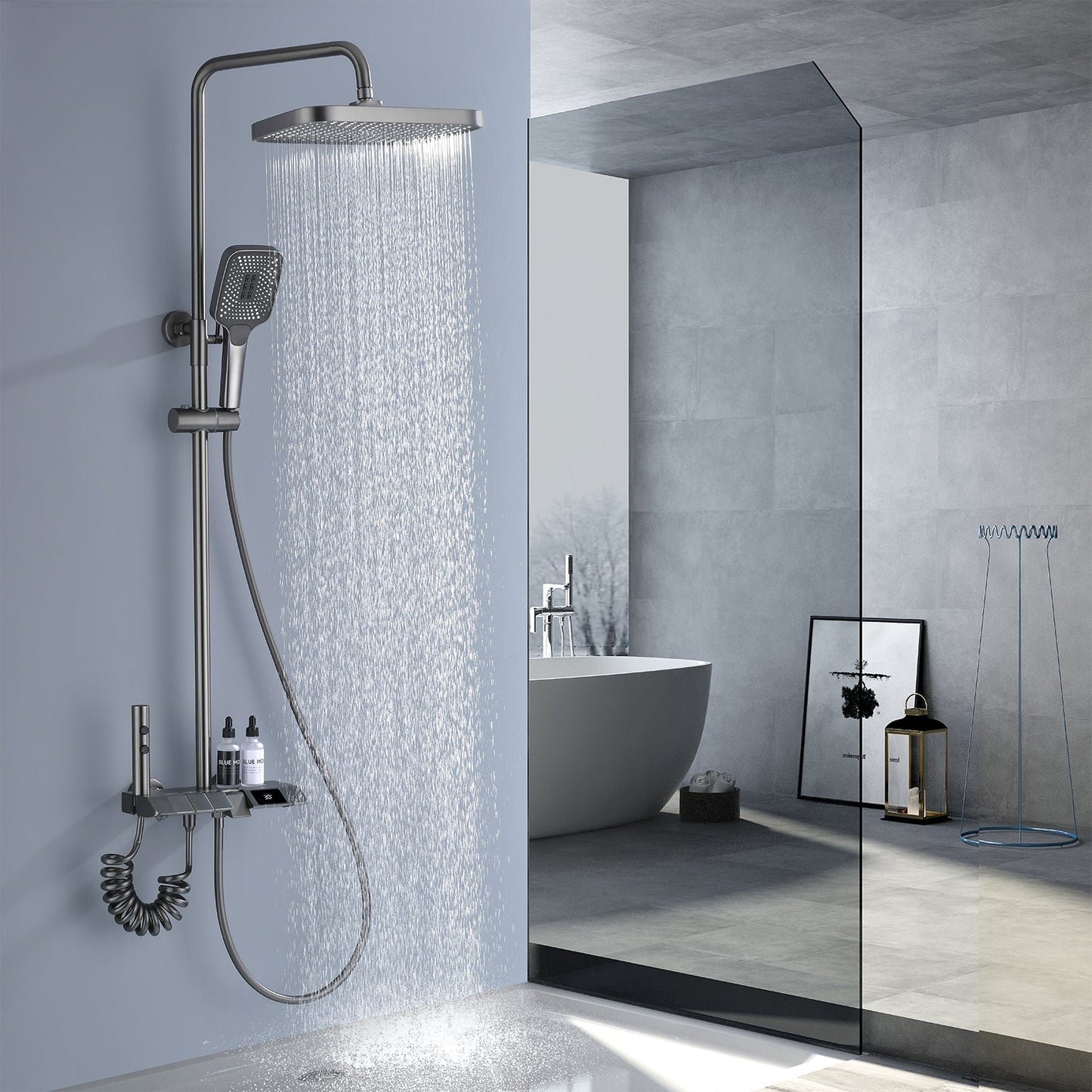 Albatros Premium Brass - Thermostatic Shower Set with Piano Switches Shower Panel with Head Shower Hand Shower Bidet Gun (Matt Surface)