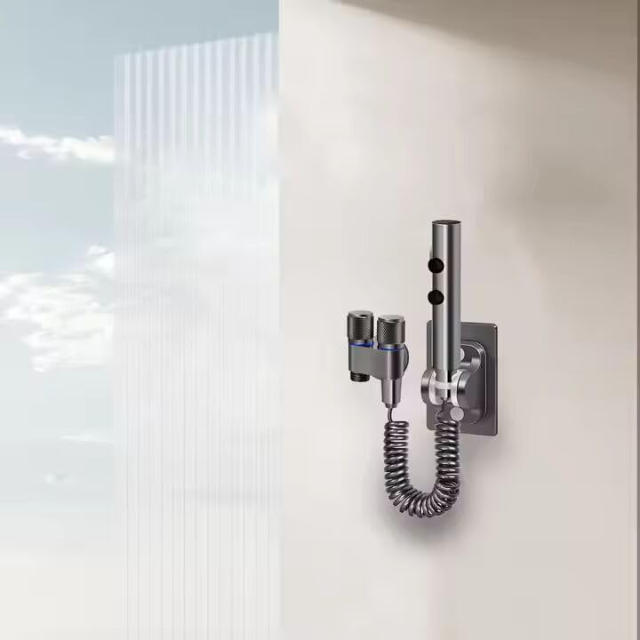 AlbatrosCart Grey Bidet Sprayer Set with Faucet Angle Valve, High-Pressure Spray Gun for Toilet & Bathroom Cleaning, 2m Hose, Wall Mount, 1/2" Connector